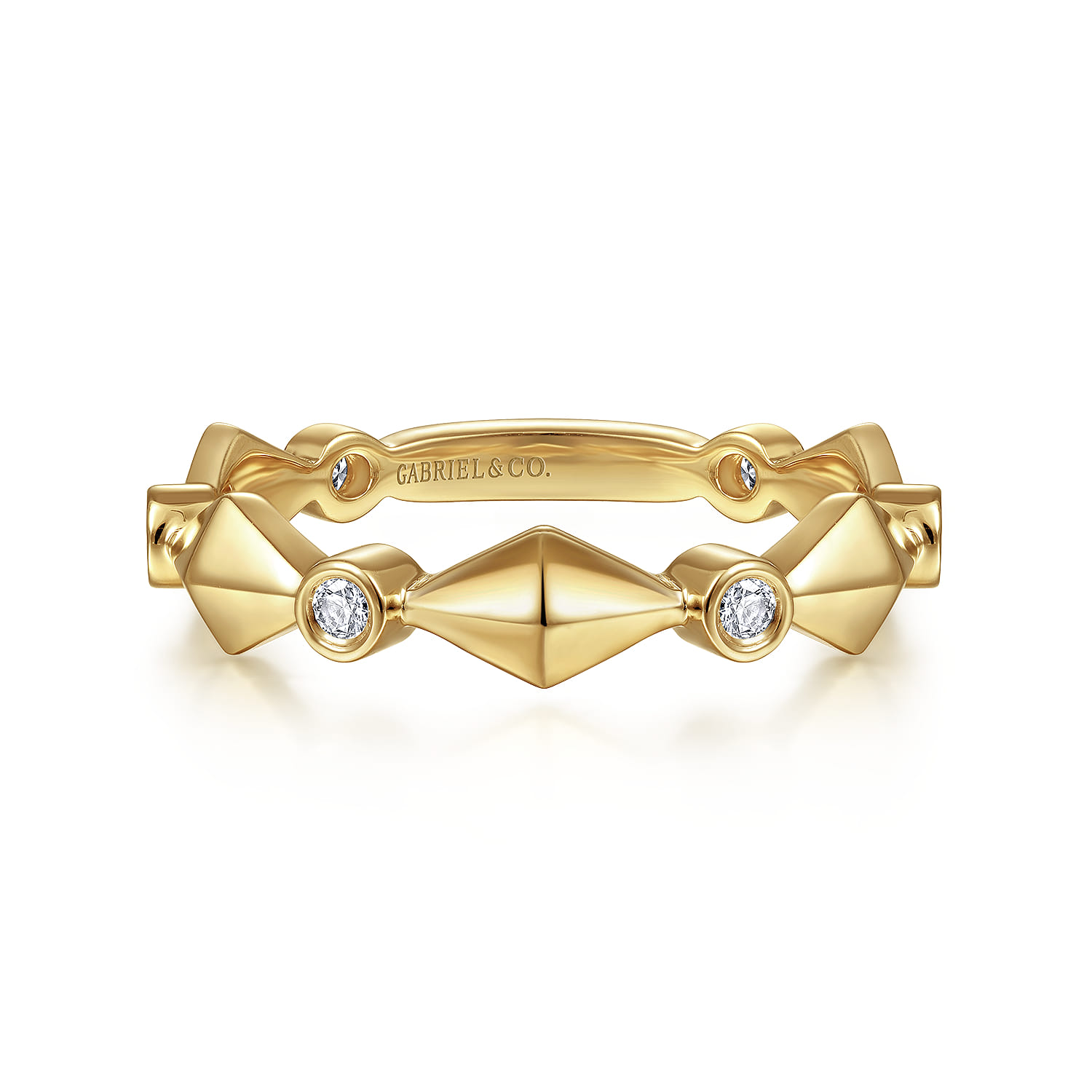 Alternating Geometric and Diamond Station Ring in 14K Yellow Gold