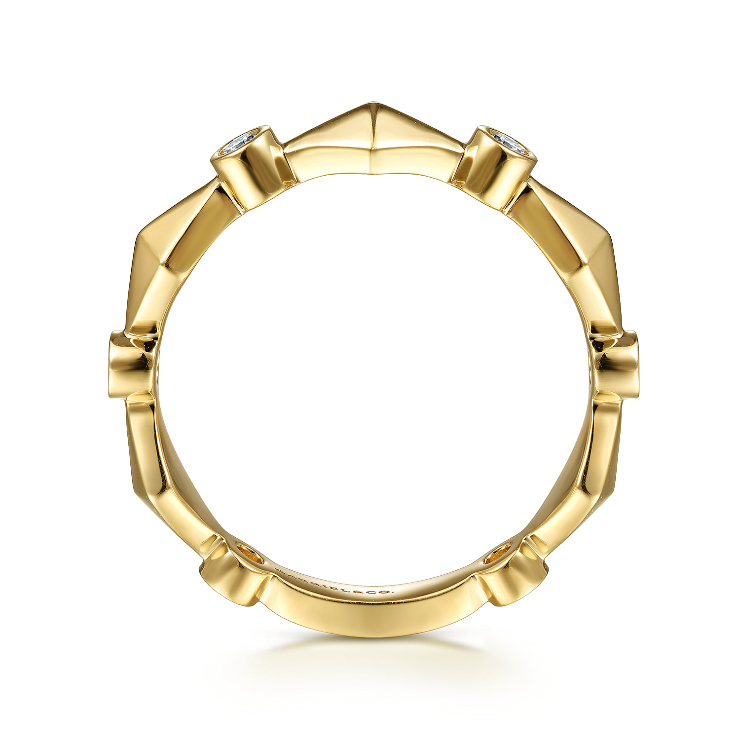 Alternating Geometric and Diamond Station Ring in 14K Yellow Gold, photograph 2