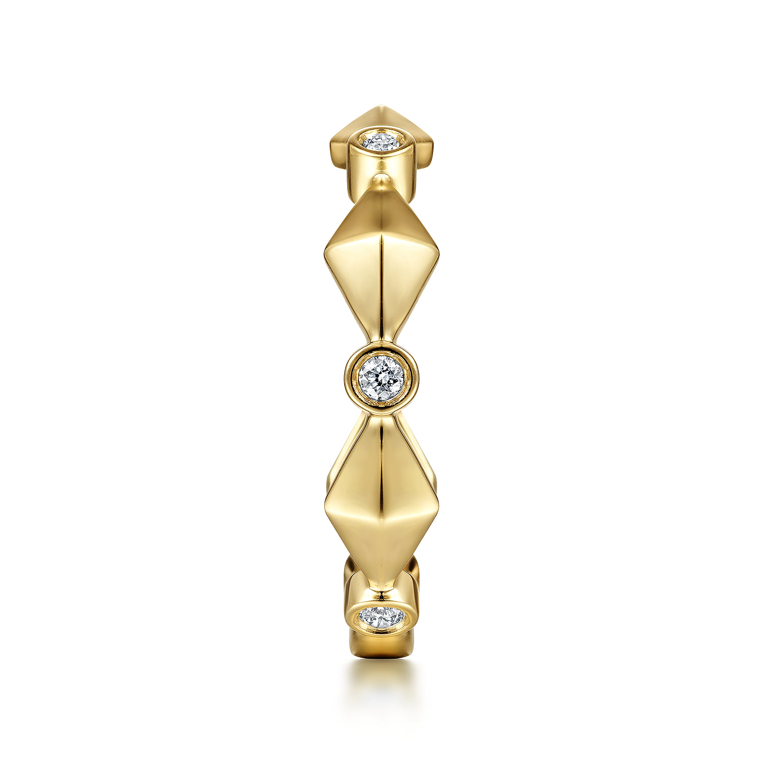 Alternating Geometric and Diamond Station Ring in 14K Yellow Gold, photograph 4