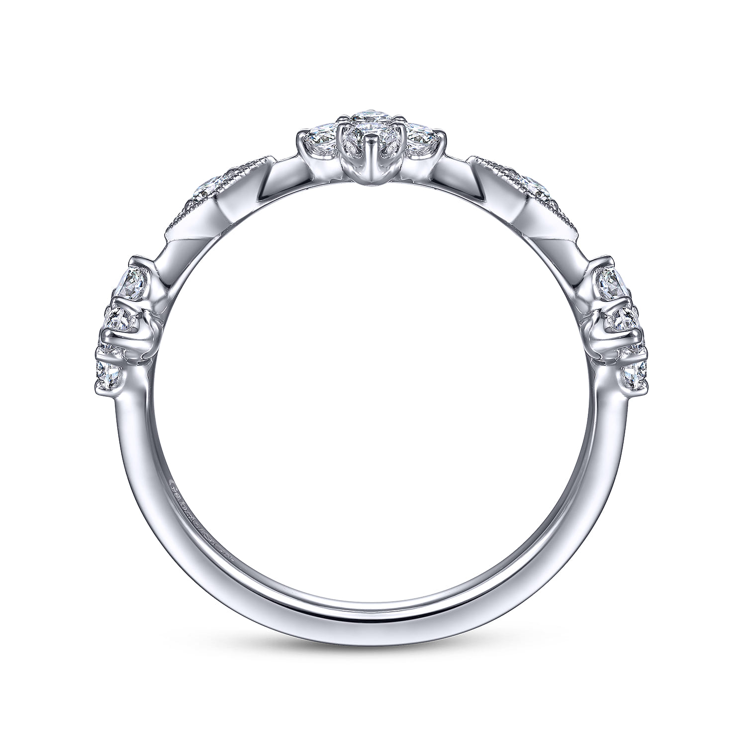 Diamond Cluster Station Ring in 14K White Gold, photograph 2