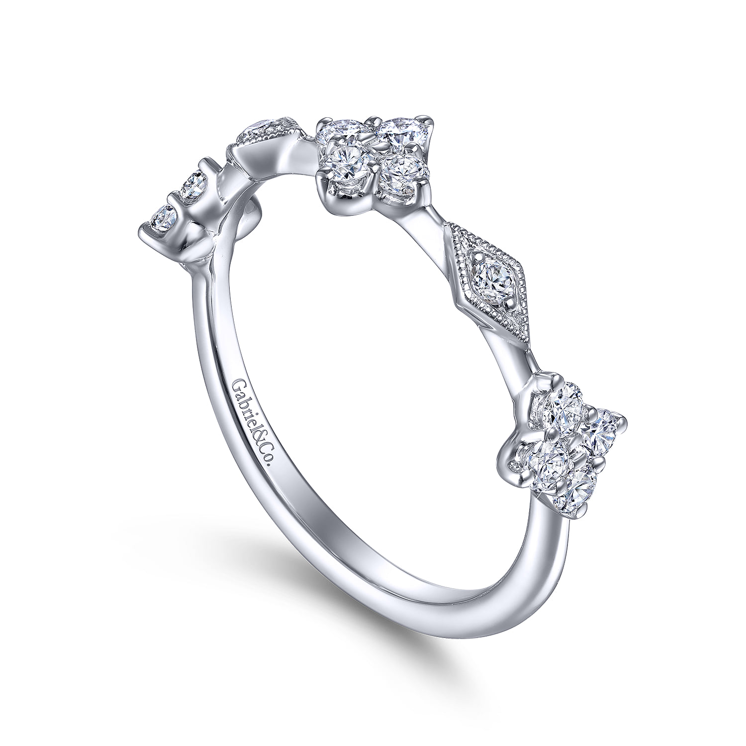 Diamond Cluster Station Ring in 14K White Gold, photograph 3