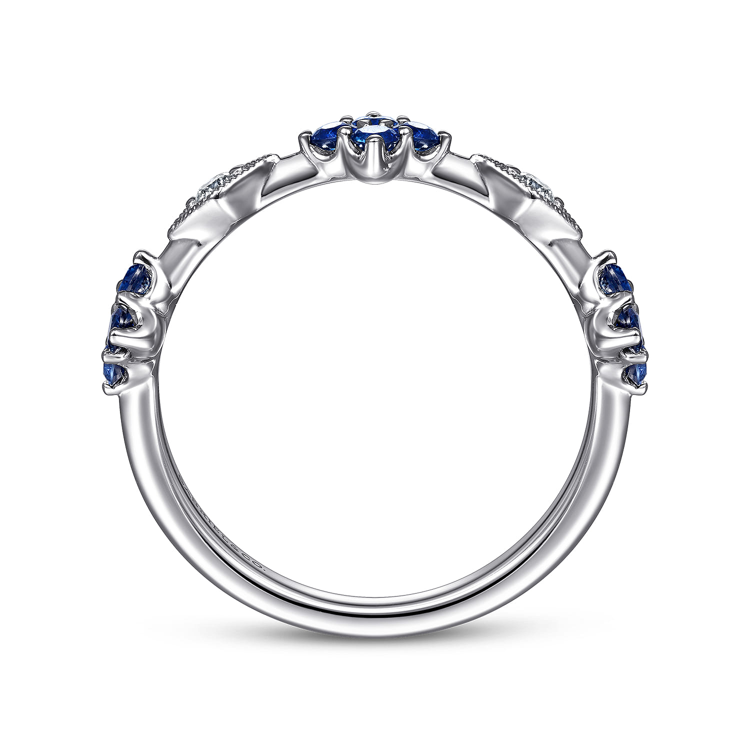 Sapphire Clover and Diamond Station Ring in 14K White Gold, photograph 2