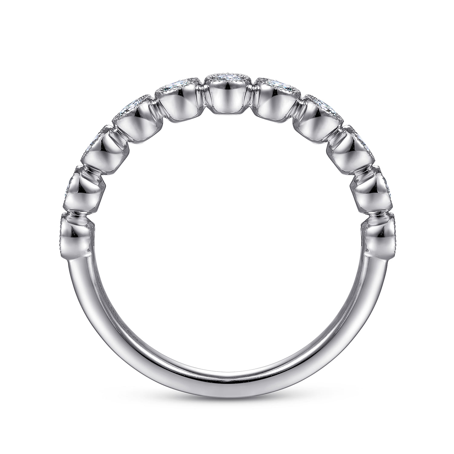 Milgrain Bezel Diamond Stackable Ring in 14K White Gold, photograph 2
