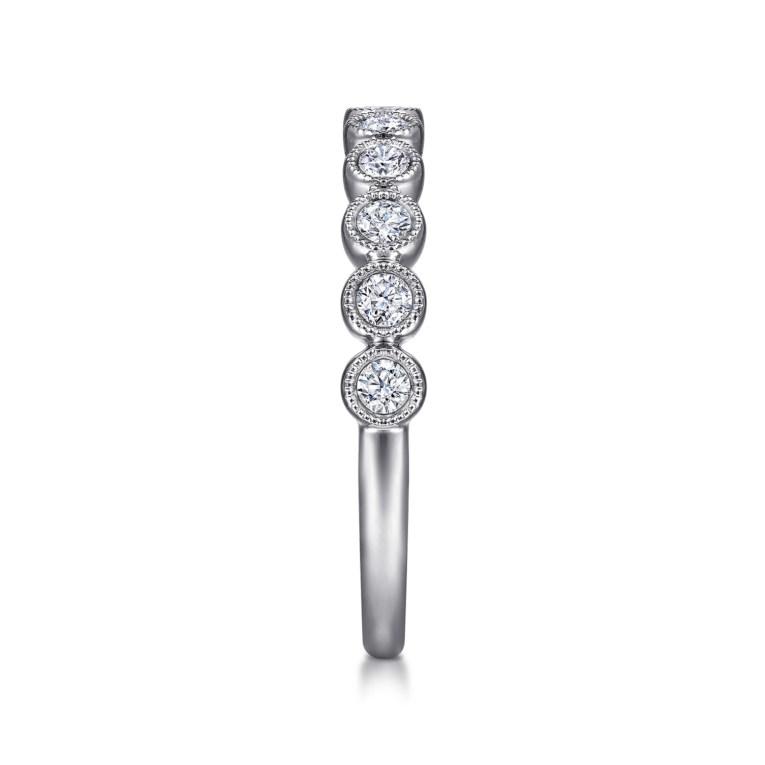 Milgrain Bezel Diamond Stackable Ring in 14K White Gold, photograph 4