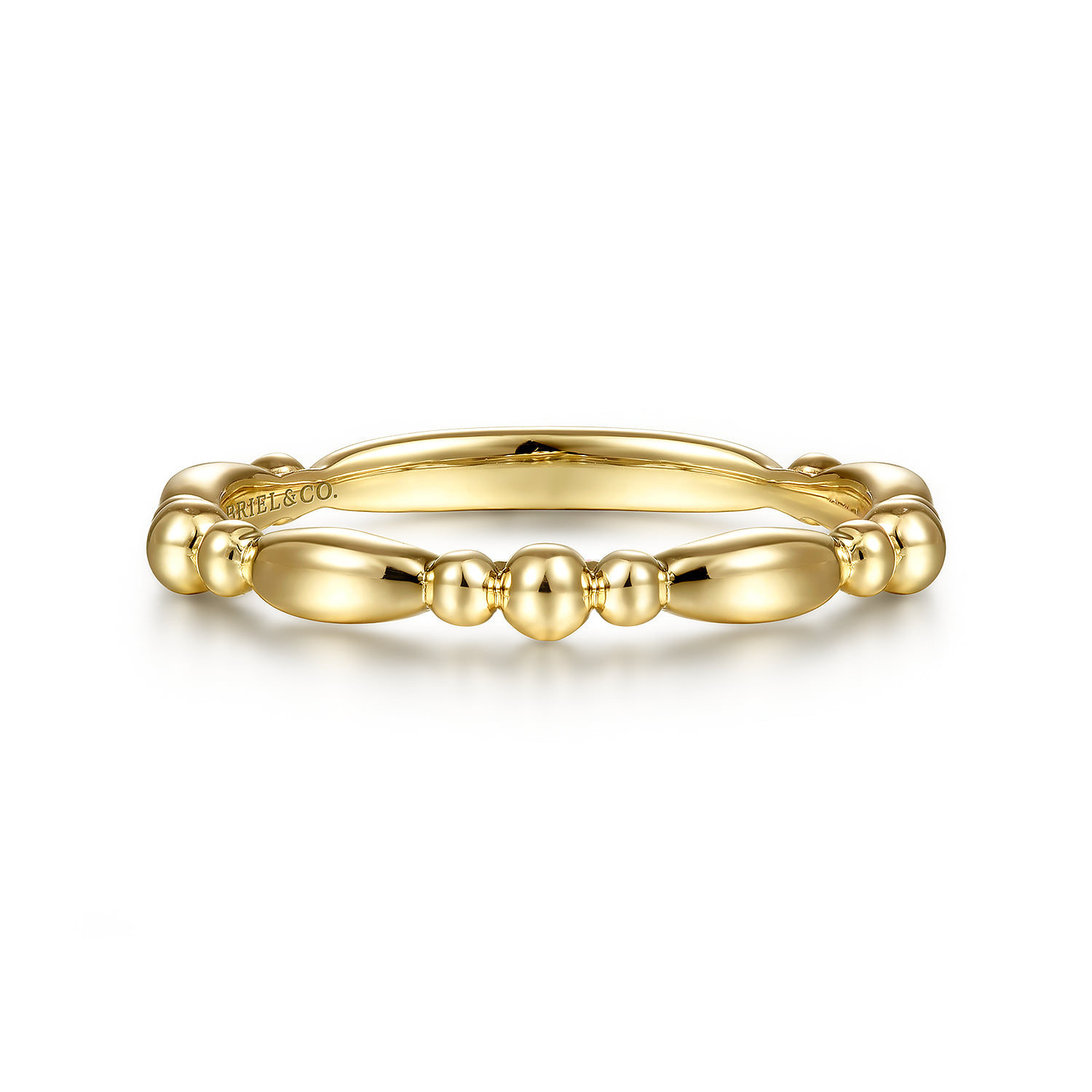 Alternating Bar and Bujukan Bead Stackable Ring in 14K Yellow Gold