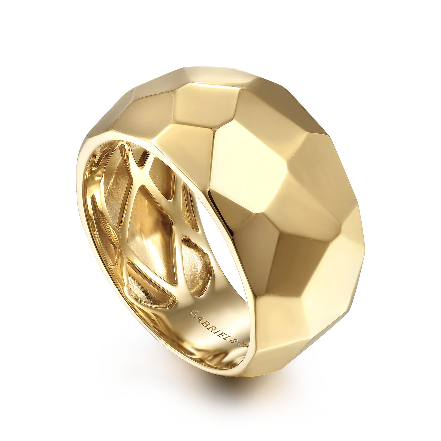 Wide Hammered Ring in 14K Yellow Gold, photograph 3
