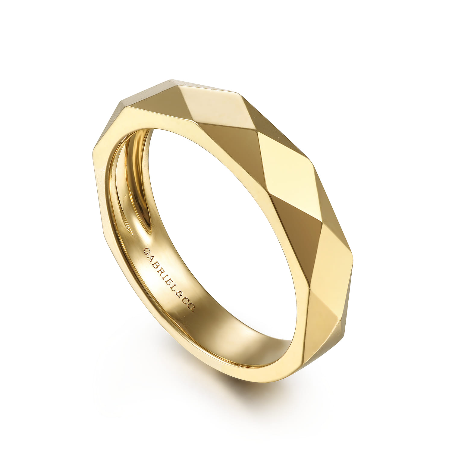 Faceted Stackable Cigar Band in 14K Yellow Gold, photograph 3