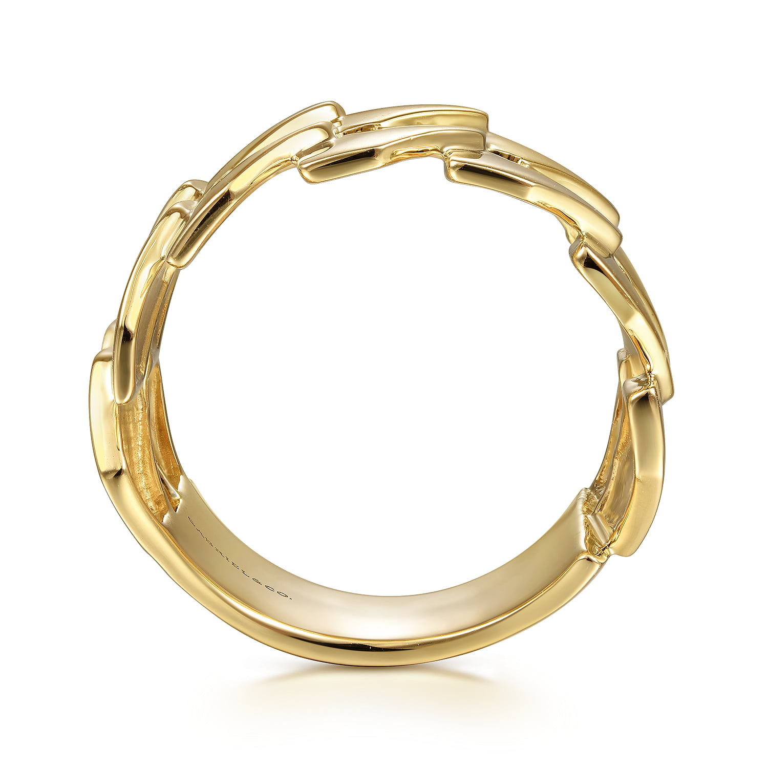 Geometric Pattern Wide Band Ring in 14K Yellow Gold, photograph 2