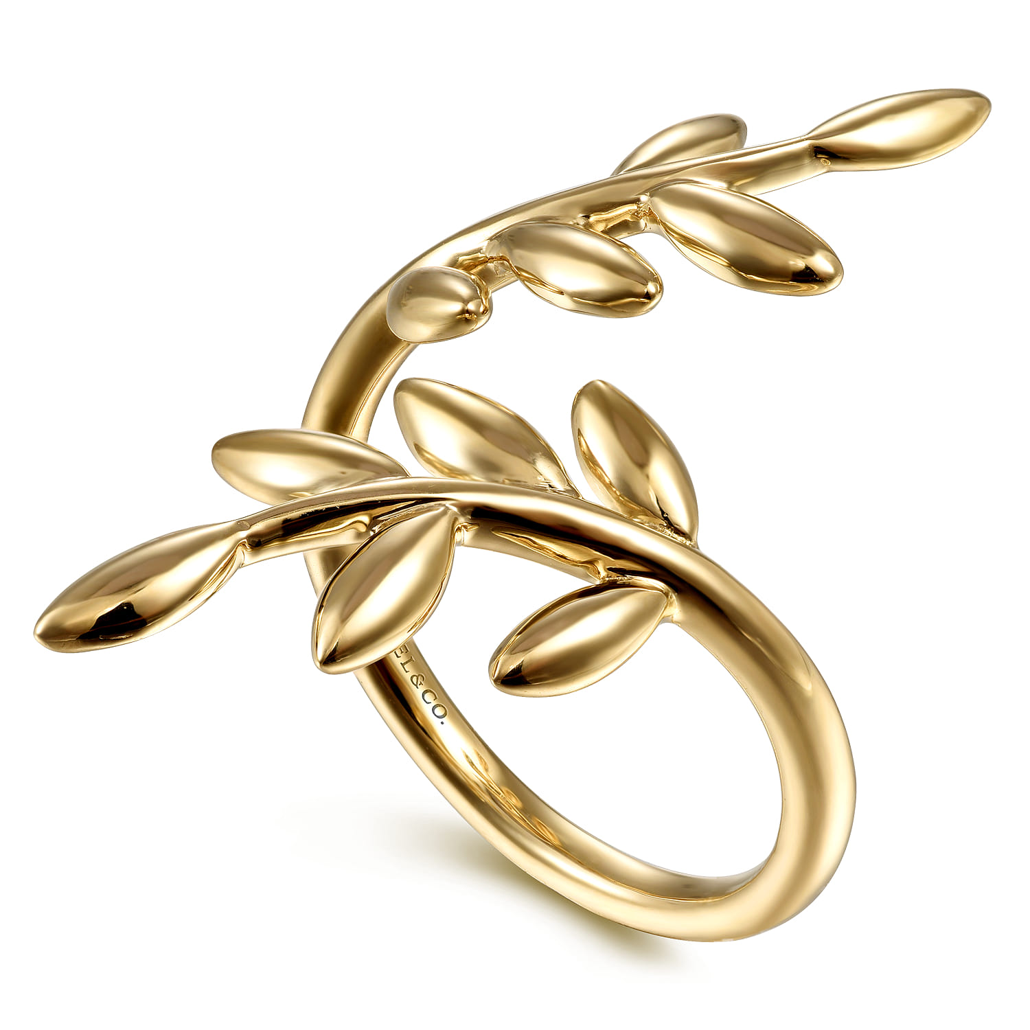 Olive Leaf Bypass Ring in 14K Yellow Gold, photograph 3