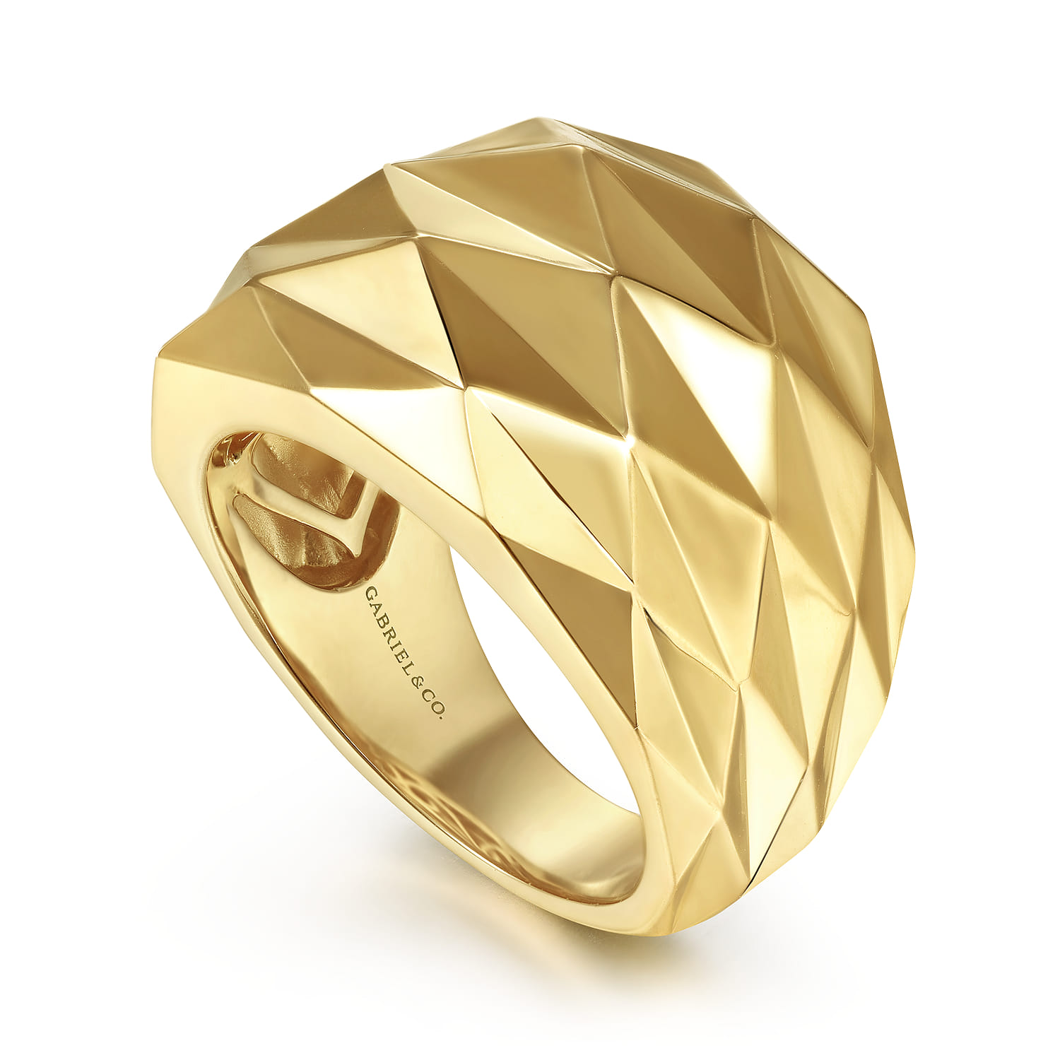 Faceted Geometric Cigar Band in 14K Yellow Gold, photograph 3