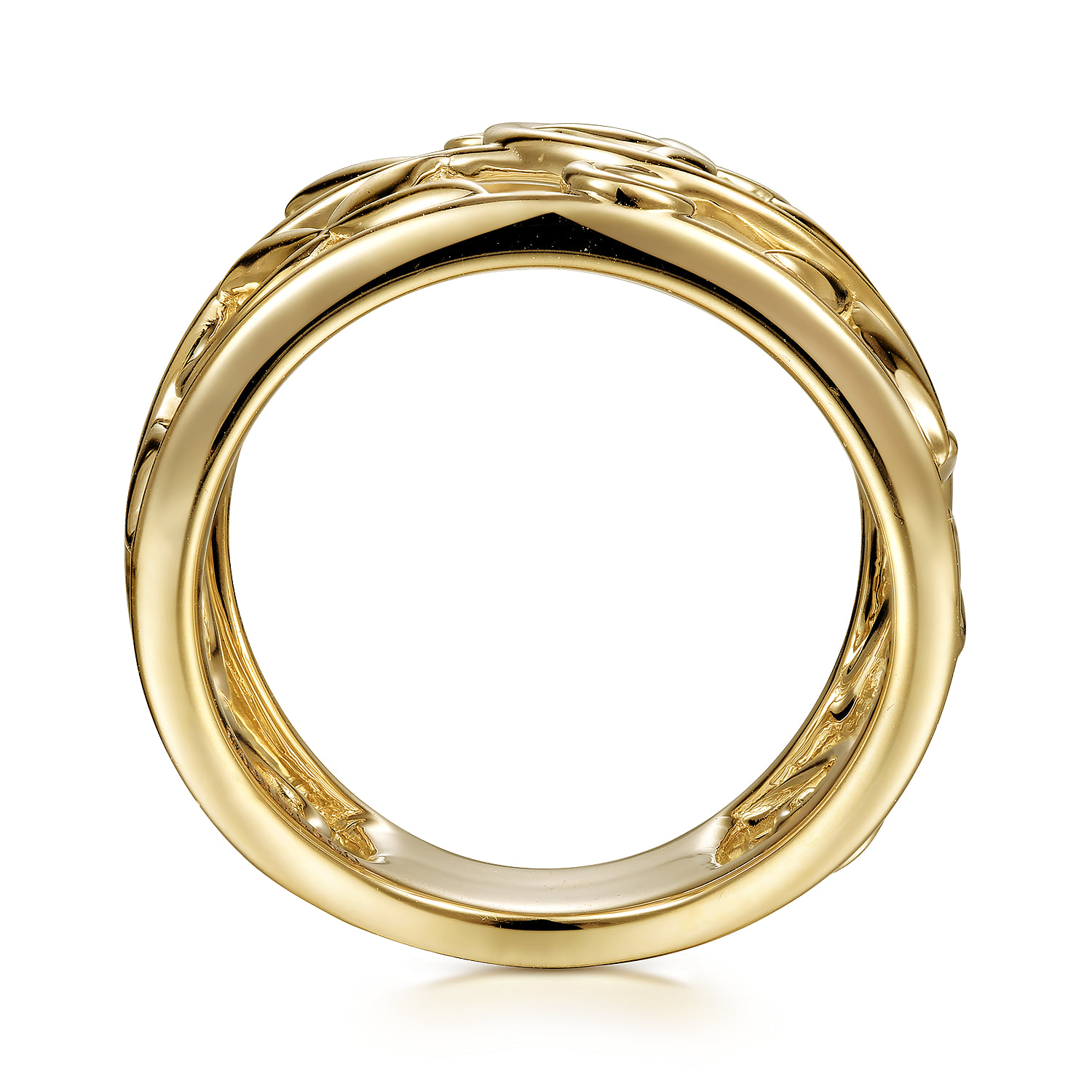 Open Floral Wide Ring in 14K Yellow Gold, photograph 2