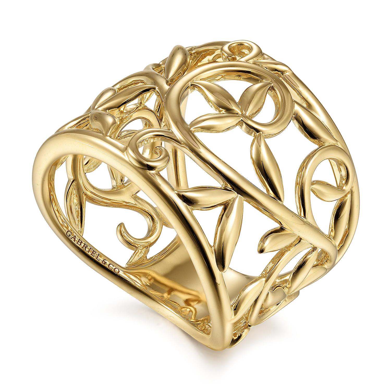 Open Floral Wide Ring in 14K Yellow Gold, photograph 3