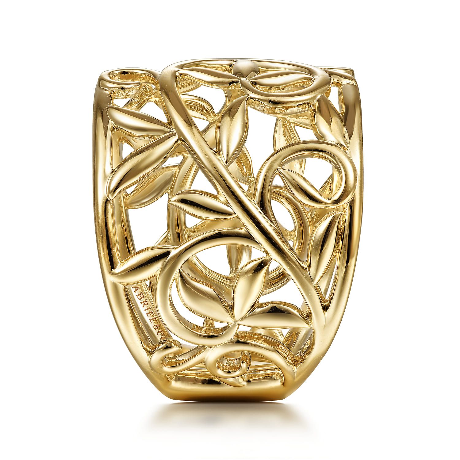 Open Floral Wide Ring in 14K Yellow Gold, photograph 4