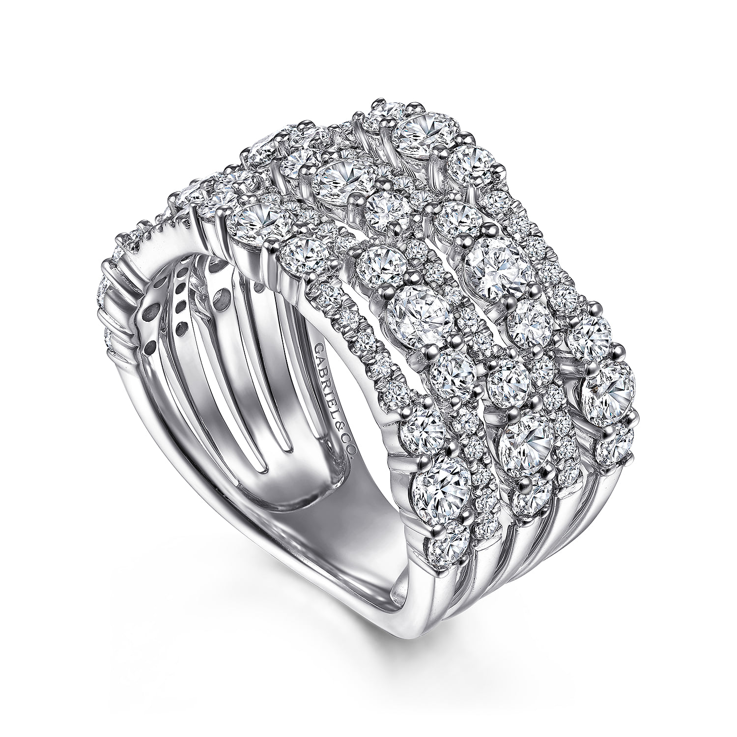 Multi Row Diamond Ring in 14K White Gold, photograph 3