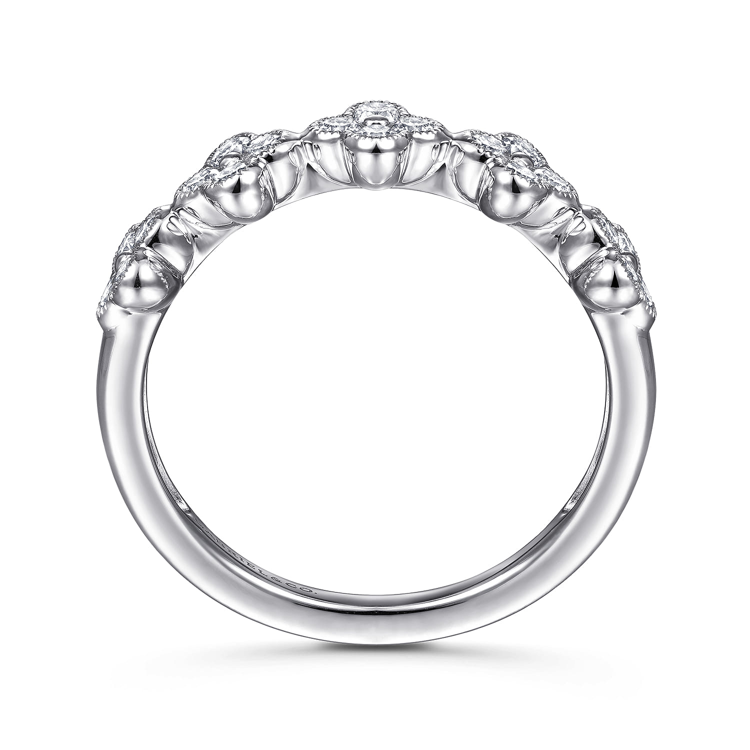 Diamond Clover Station Ring in 14K White Gold, photograph 2