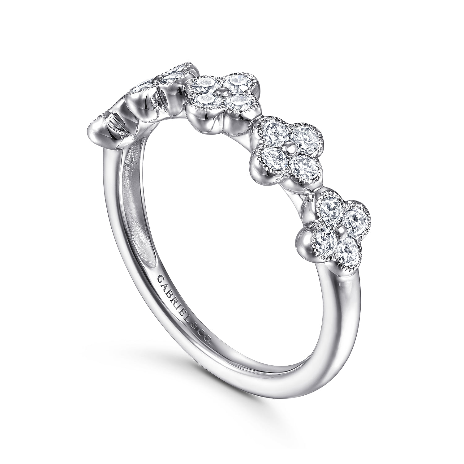Diamond Clover Station Ring in 14K White Gold, photograph 3
