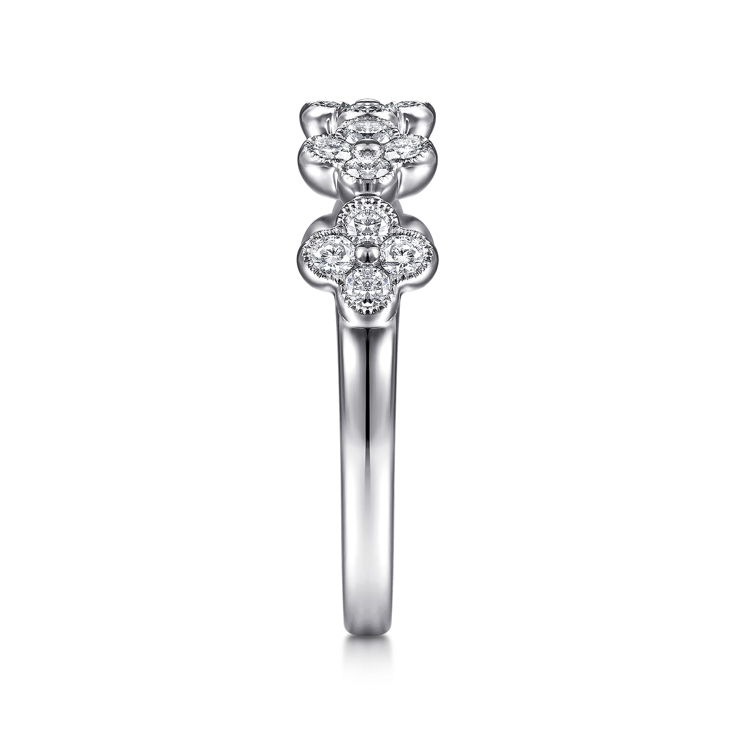 Diamond Clover Station Ring in 14K White Gold, photograph 4