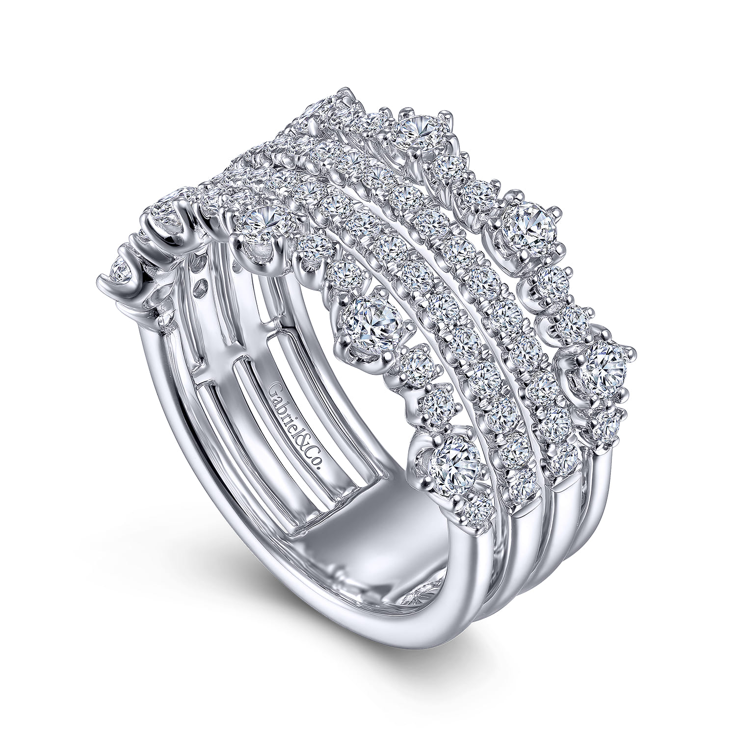 Wide Four Row Diamond Ring in 14K White Gold, photograph 3