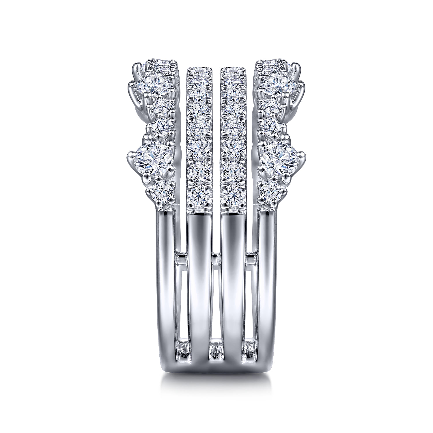 Wide Four Row Diamond Ring in 14K White Gold, photograph 4