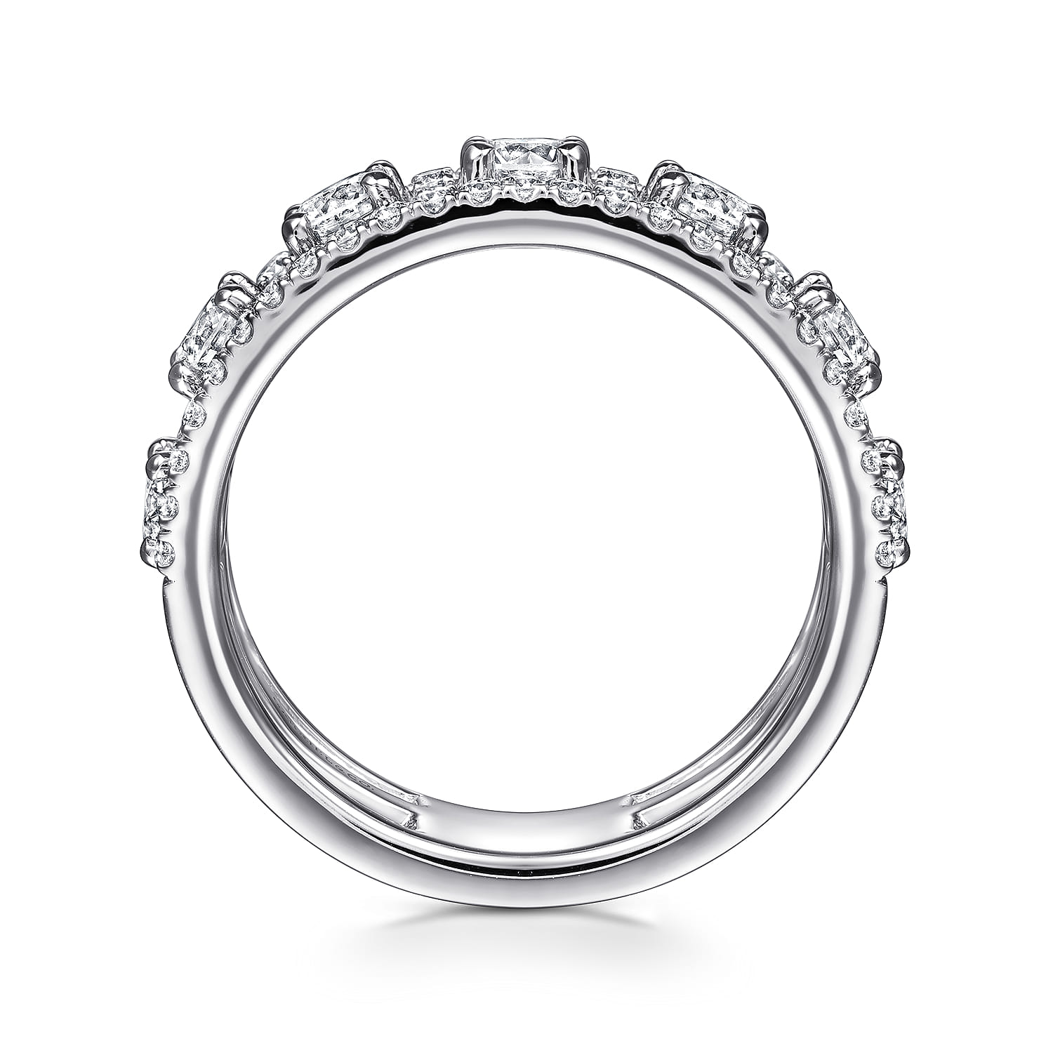 Three Row Diamond Station Wide Band Ring in 14K White Gold, photograph 2