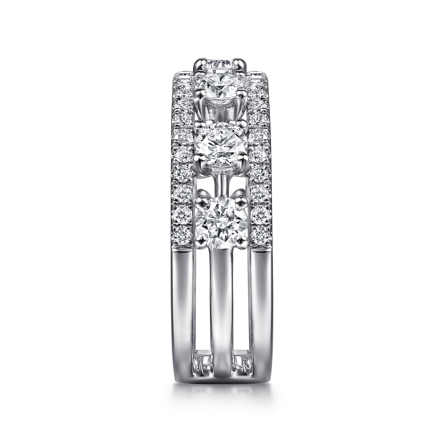 Three Row Diamond Station Wide Band Ring in 14K White Gold, photograph 4