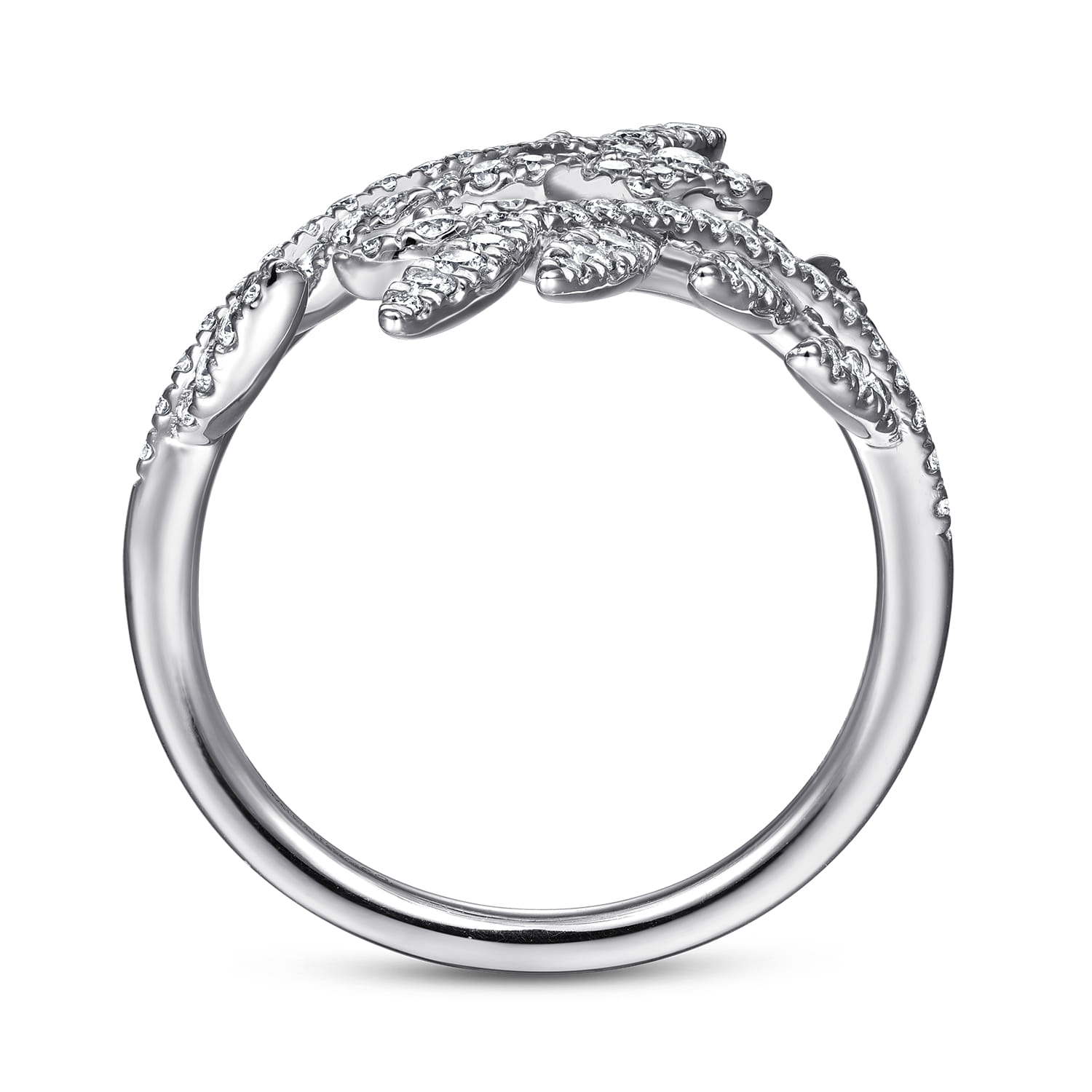 Diamond Bypass Leaf Ring in 14K White Gold, photograph 2