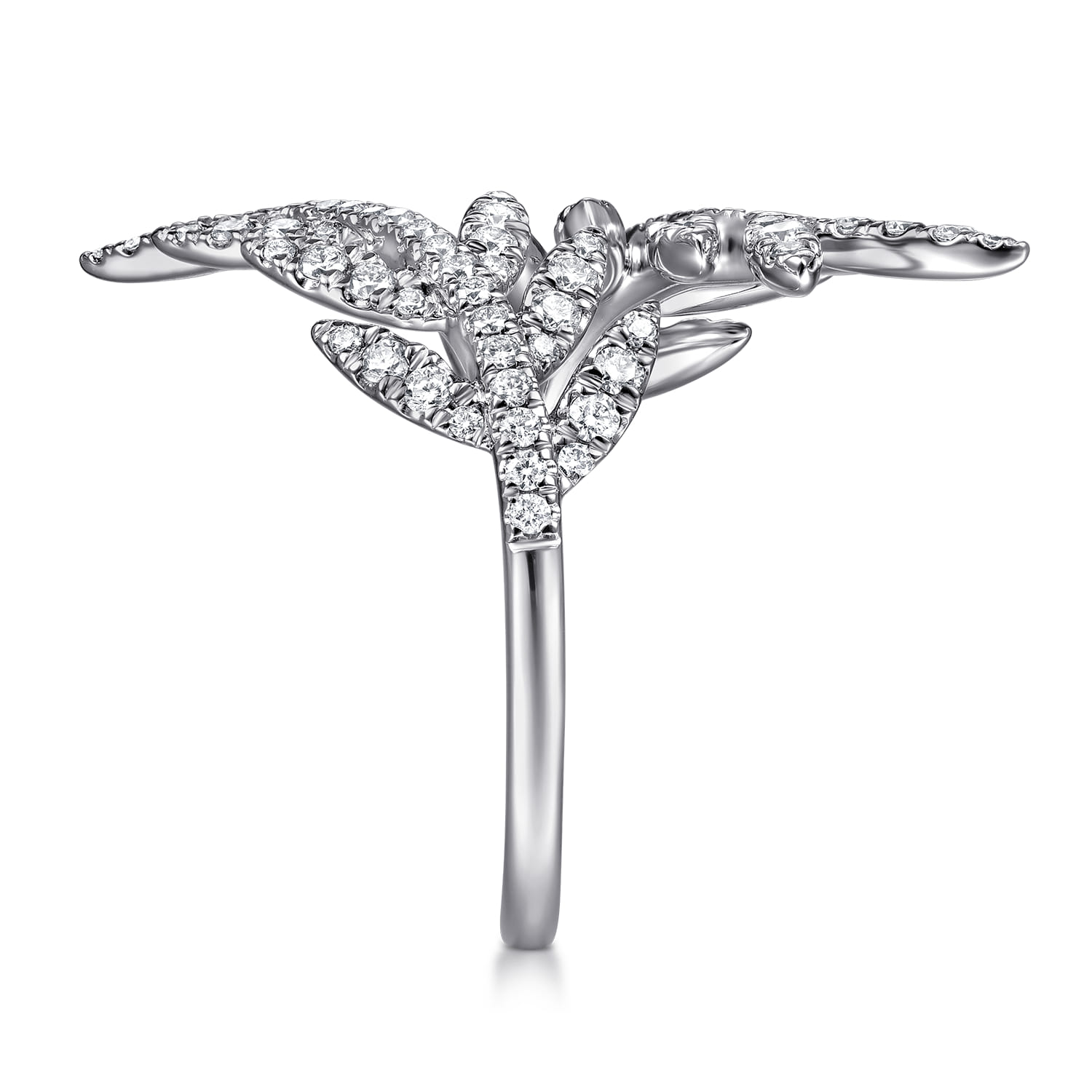 Diamond Bypass Leaf Ring in 14K White Gold, photograph 4