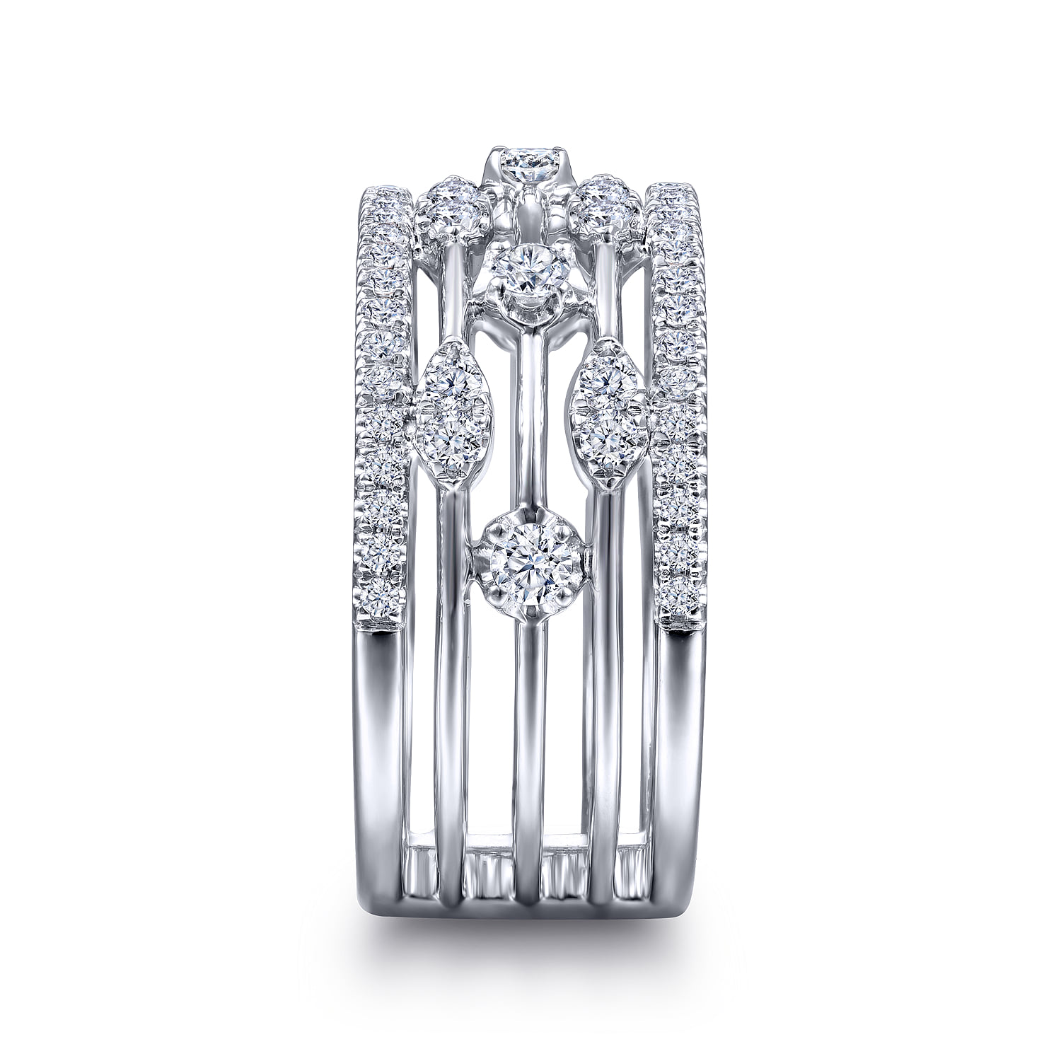 Wide Five Row Diamond Station Ring in 14K White Gold, photograph 4