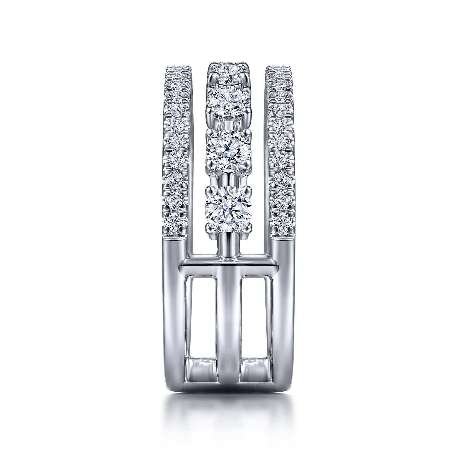 Three Row Diamond Station Ring in 14K White Gold, photograph 4