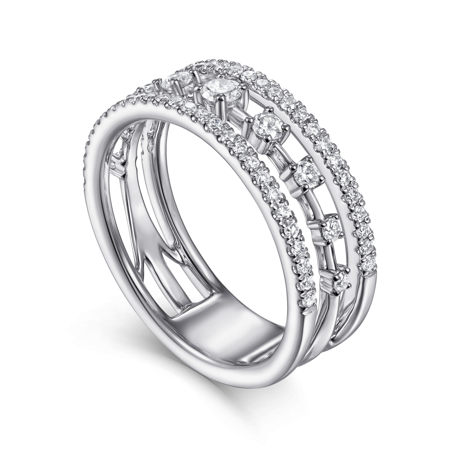 Three Row Diamond Station Ring in 14K White Gold, photograph 3