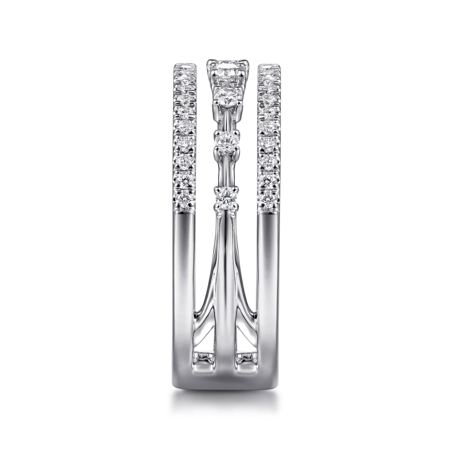Three Row Diamond Station Ring in 14K White Gold, photograph 4
