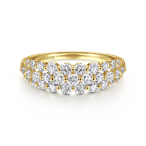14K Yellow Gold Multi Row Diamond Ring
