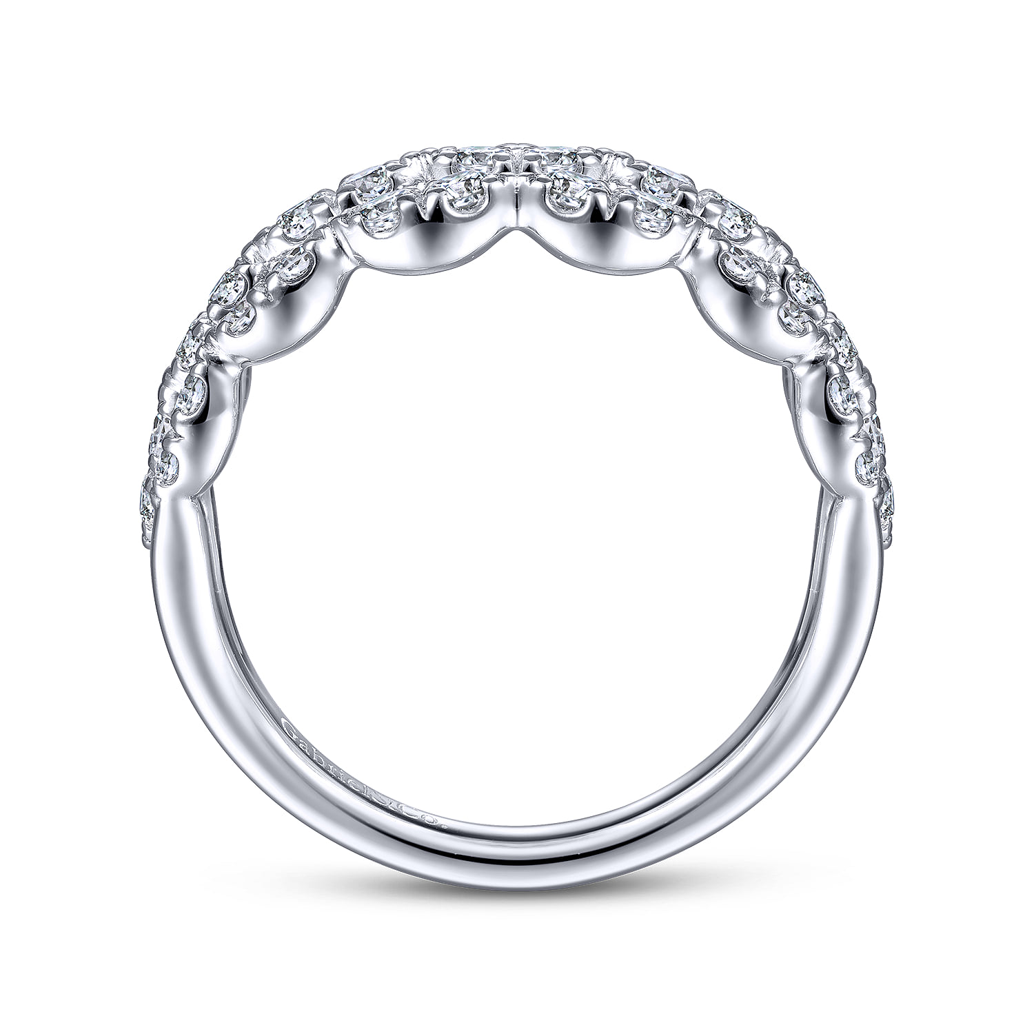 Three Row Cluster Diamond Station Ring in 14K White Gold, photograph 2