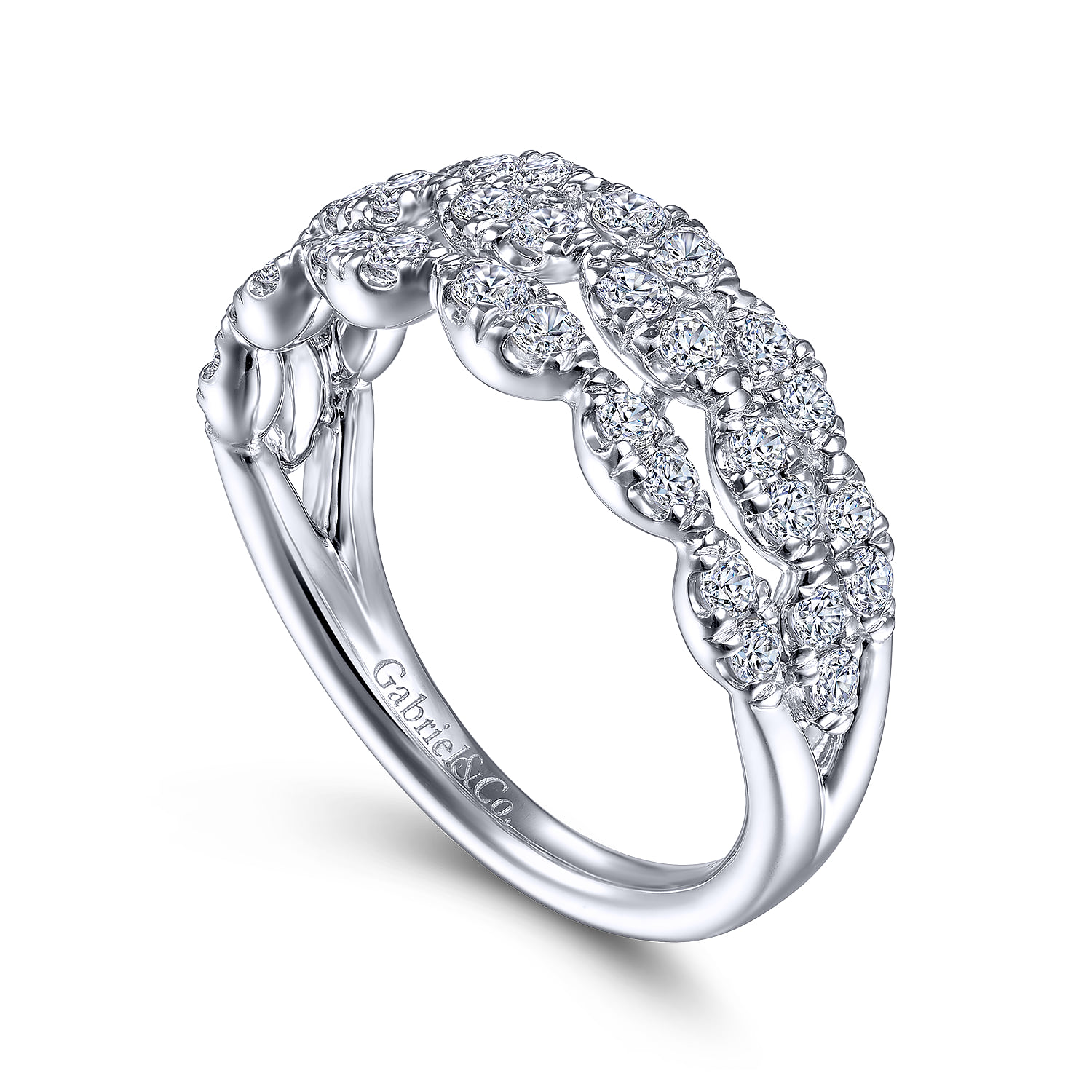 Three Row Cluster Diamond Station Ring in 14K White Gold, photograph 3