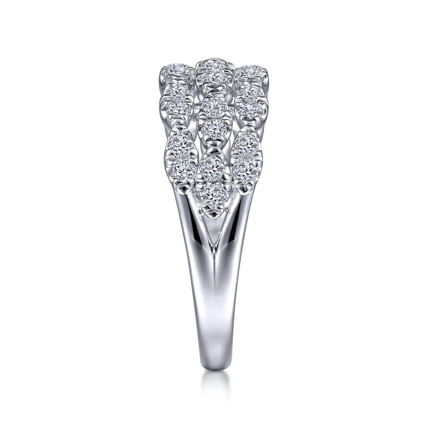 Three Row Cluster Diamond Station Ring in 14K White Gold, photograph 4