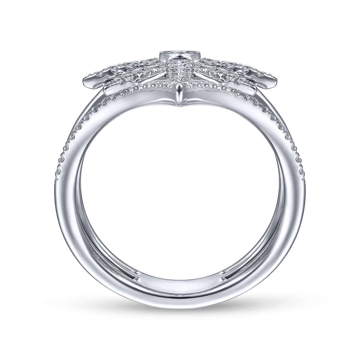 Diamond Starburst Chevron Statement Ring in 14K White Gold, photograph 2