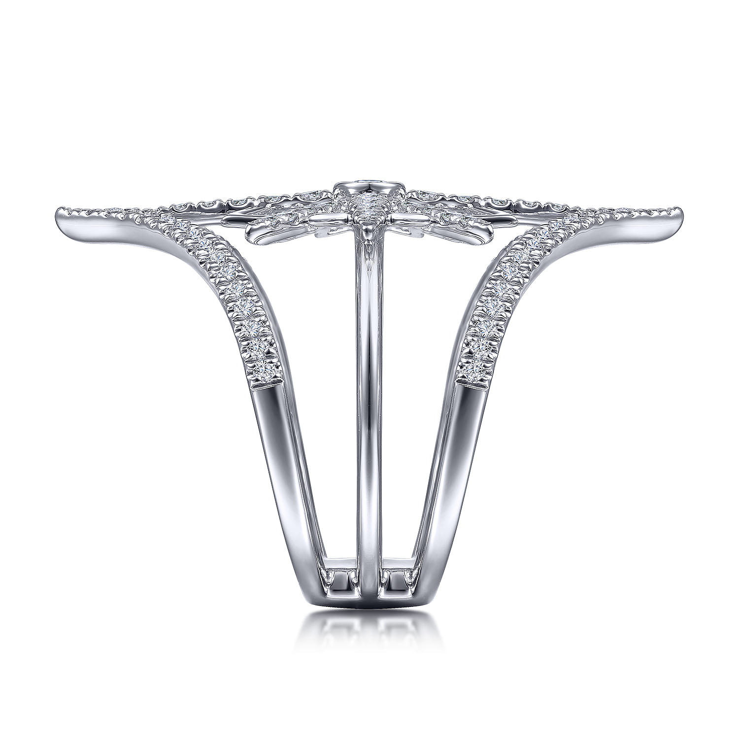 Diamond Starburst Chevron Statement Ring in 14K White Gold, photograph 4