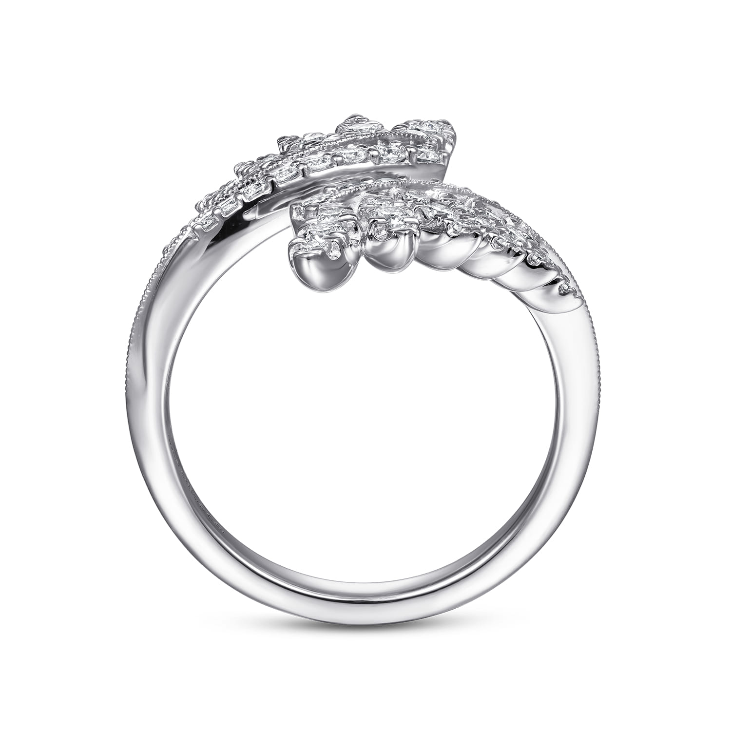 Diamond Leaf Bypass Ring in 14K White Gold, photograph 2