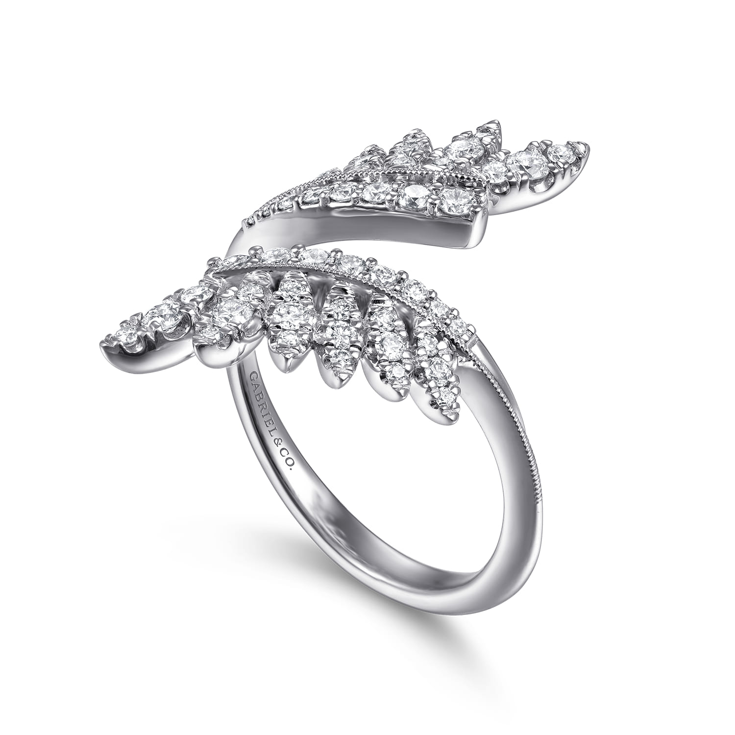 Diamond Leaf Bypass Ring in 14K White Gold, photograph 3