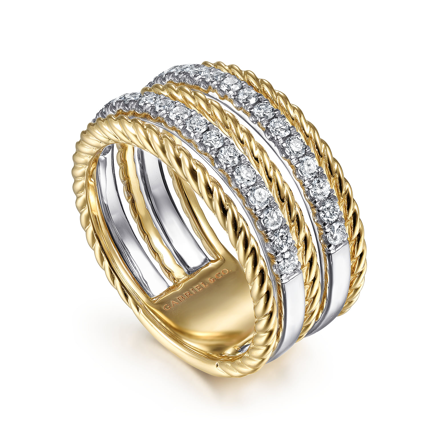 Twisted Rope and Diamond Ring in 14K White/Yellow Gold, photograph 3