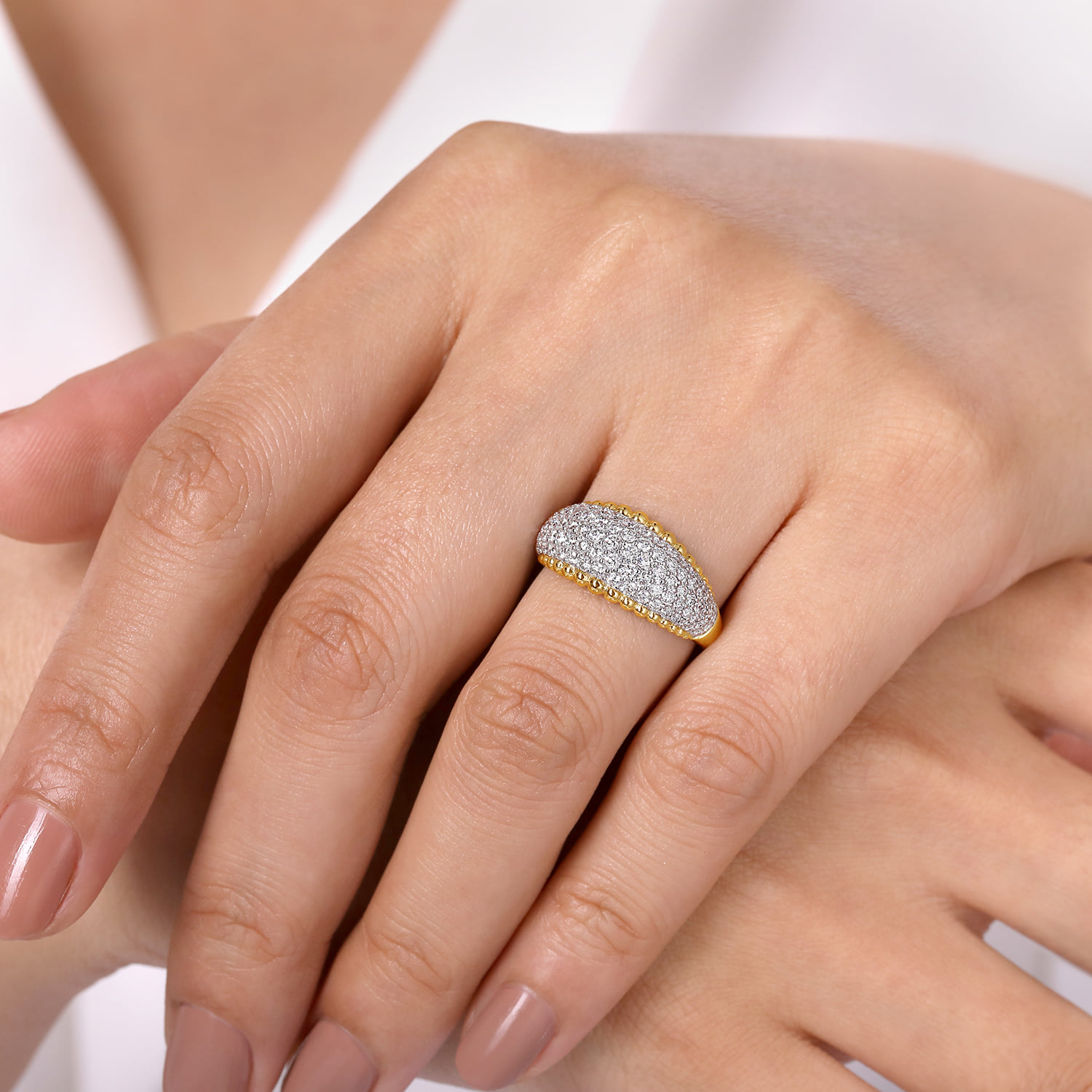 Diamond Pave and Bujukan Bead Ring in 14K White/Yellow Gold, photograph 5