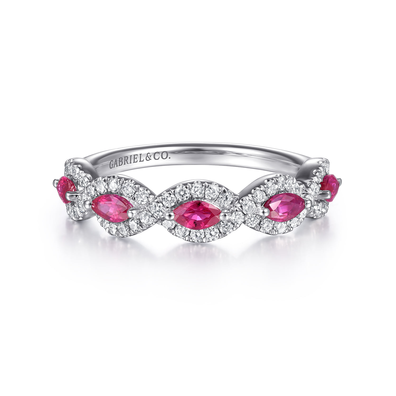 Diamond and Marquise Ruby Twisted Ring