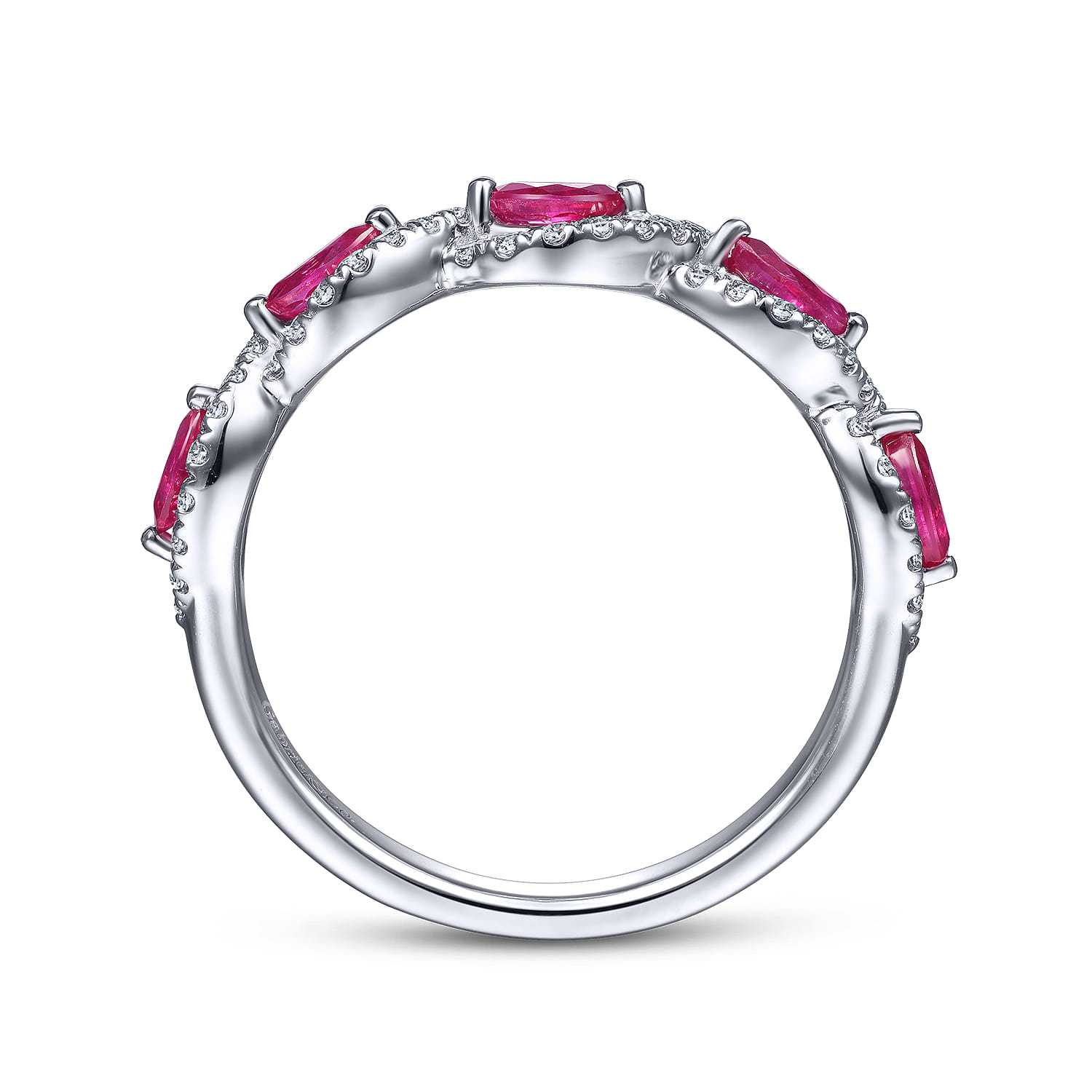 Diamond and Marquise Ruby Twisted Ring in 14K White Gold, photograph 2