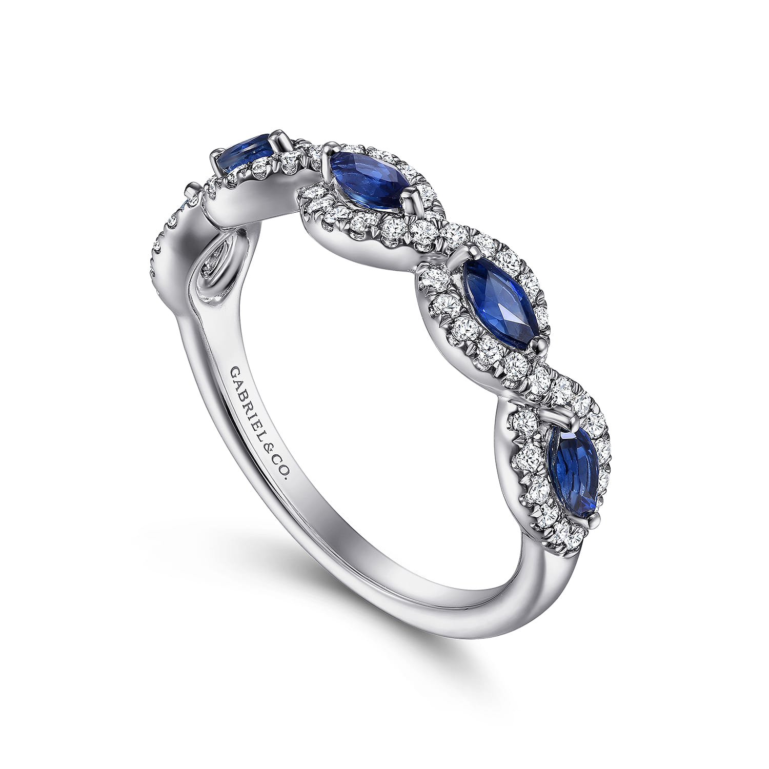 Diamond and Sapphire Twisted Ring in 14K White Gold, photograph 3