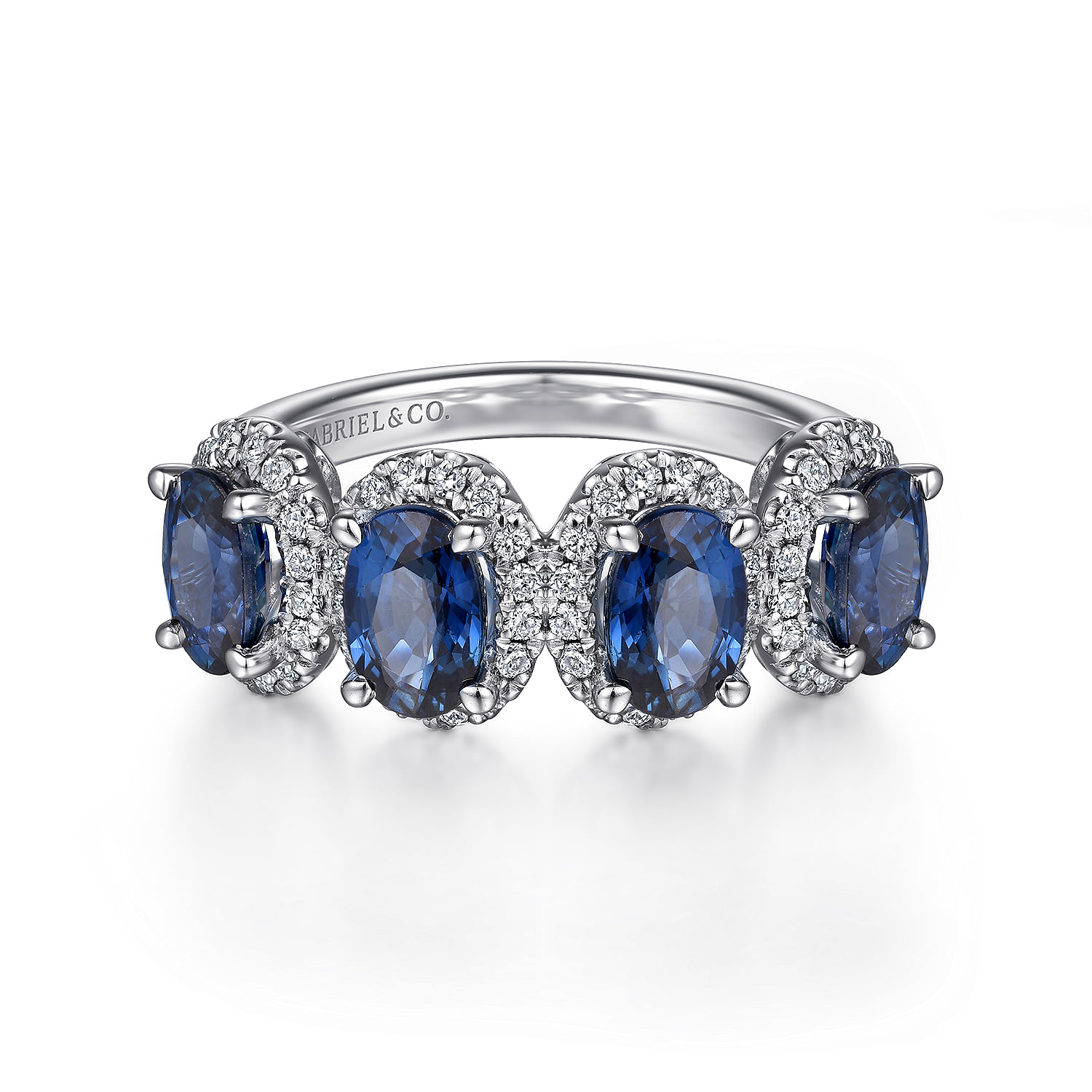 Diamond and Sapphire Oval Halo Ring in 14K White Gold