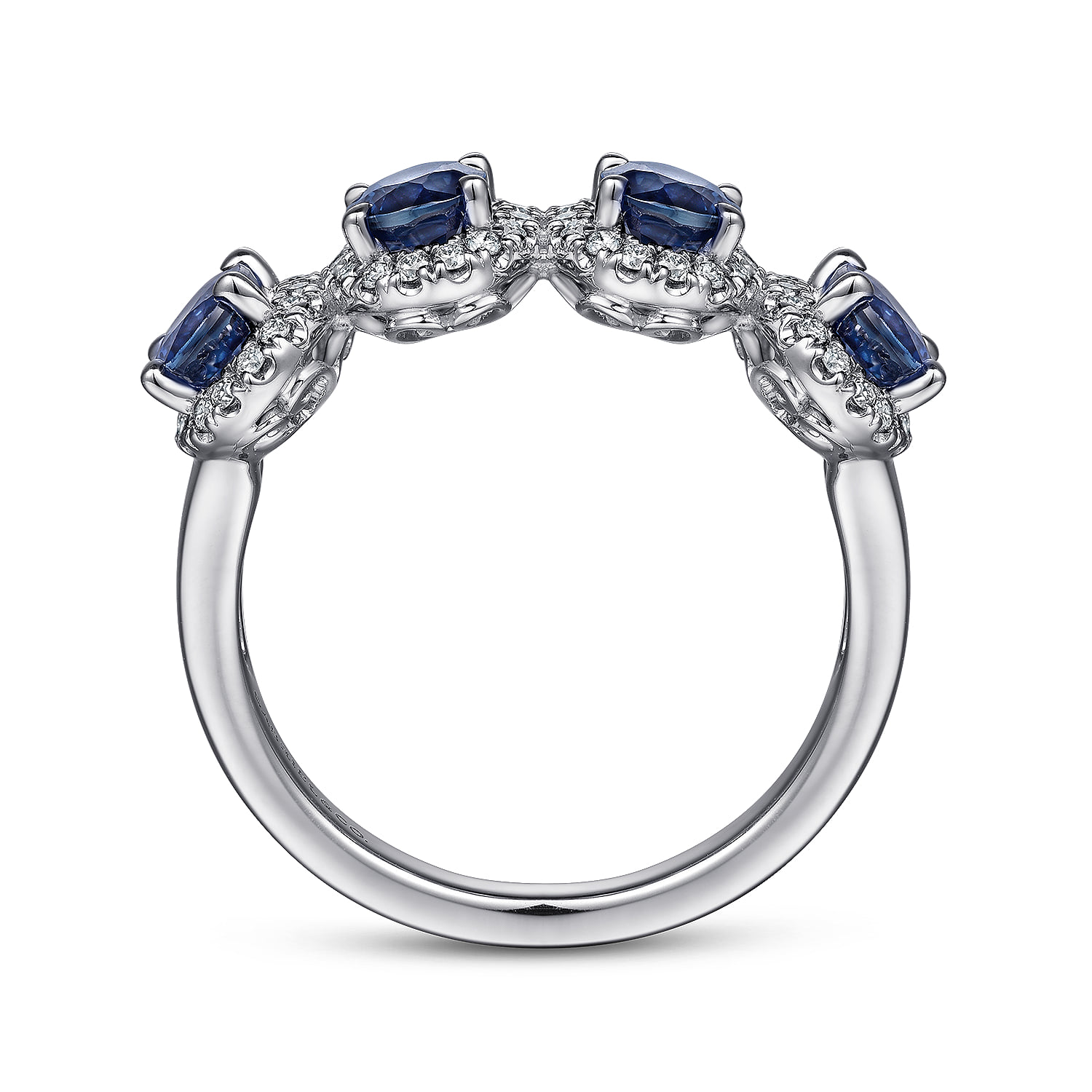 Diamond and Sapphire Oval Halo Ring in 14K White Gold, photograph 2