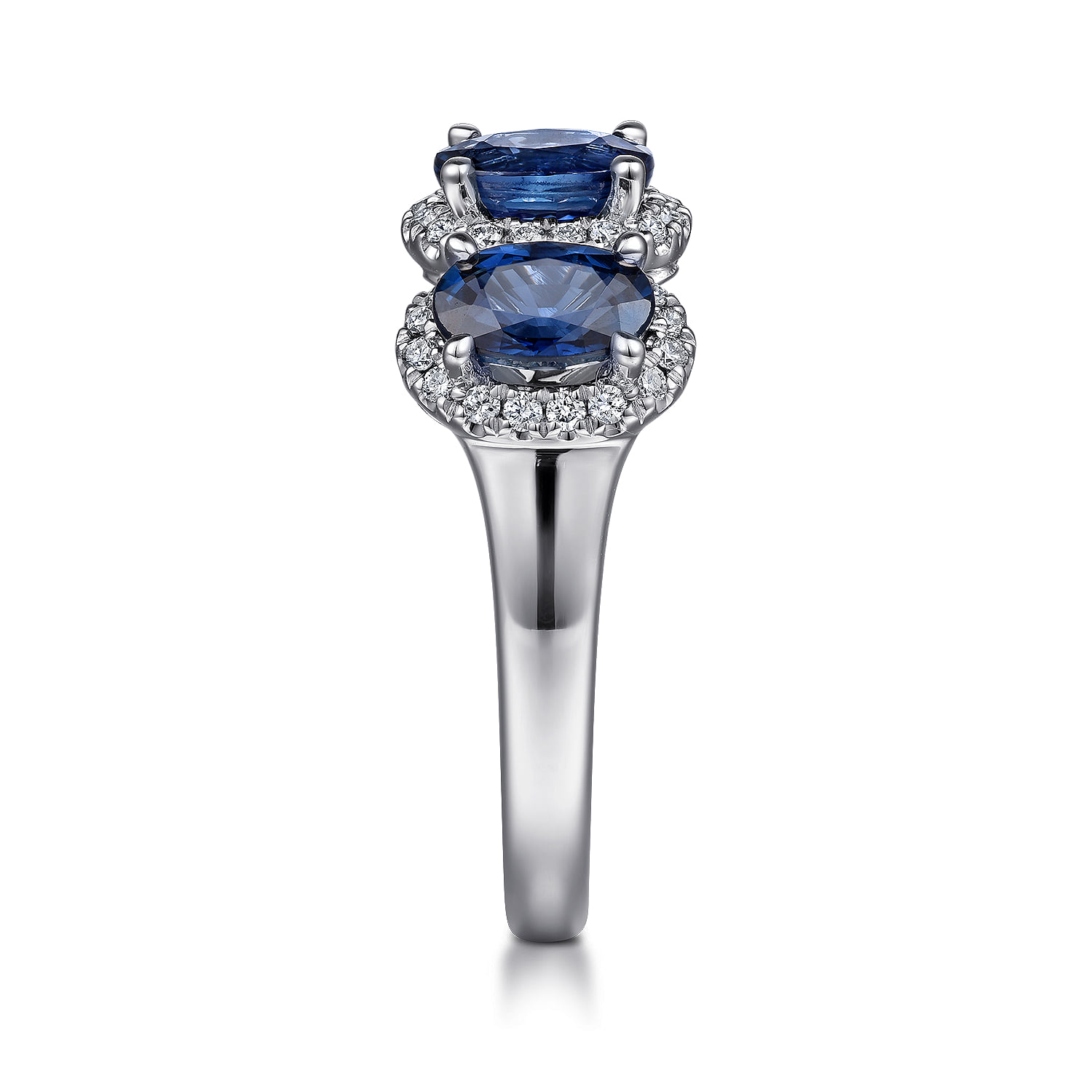 Diamond and Sapphire Oval Halo Ring in 14K White Gold, photograph 4