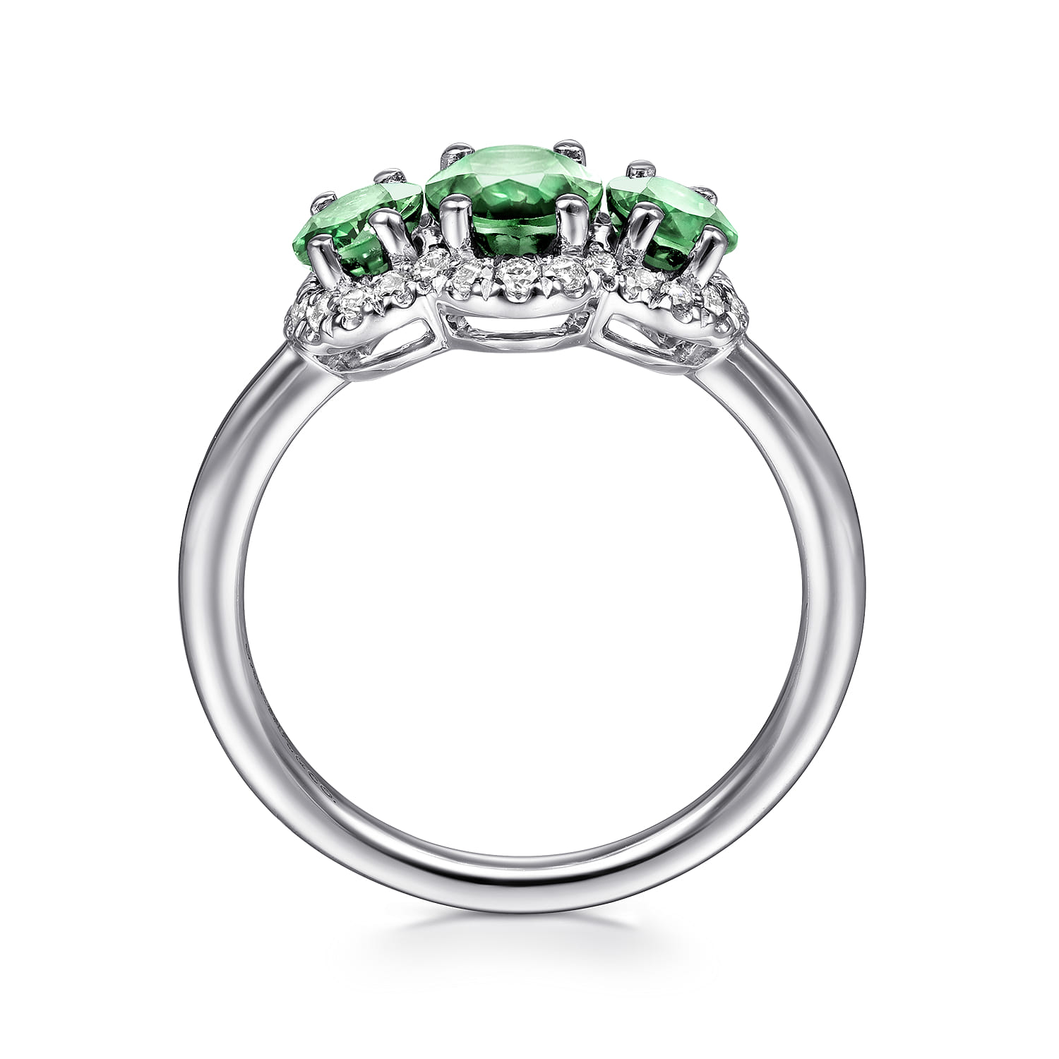 Diamond and Emerald Oval Halo Ring in 14K White Gold, photograph 2