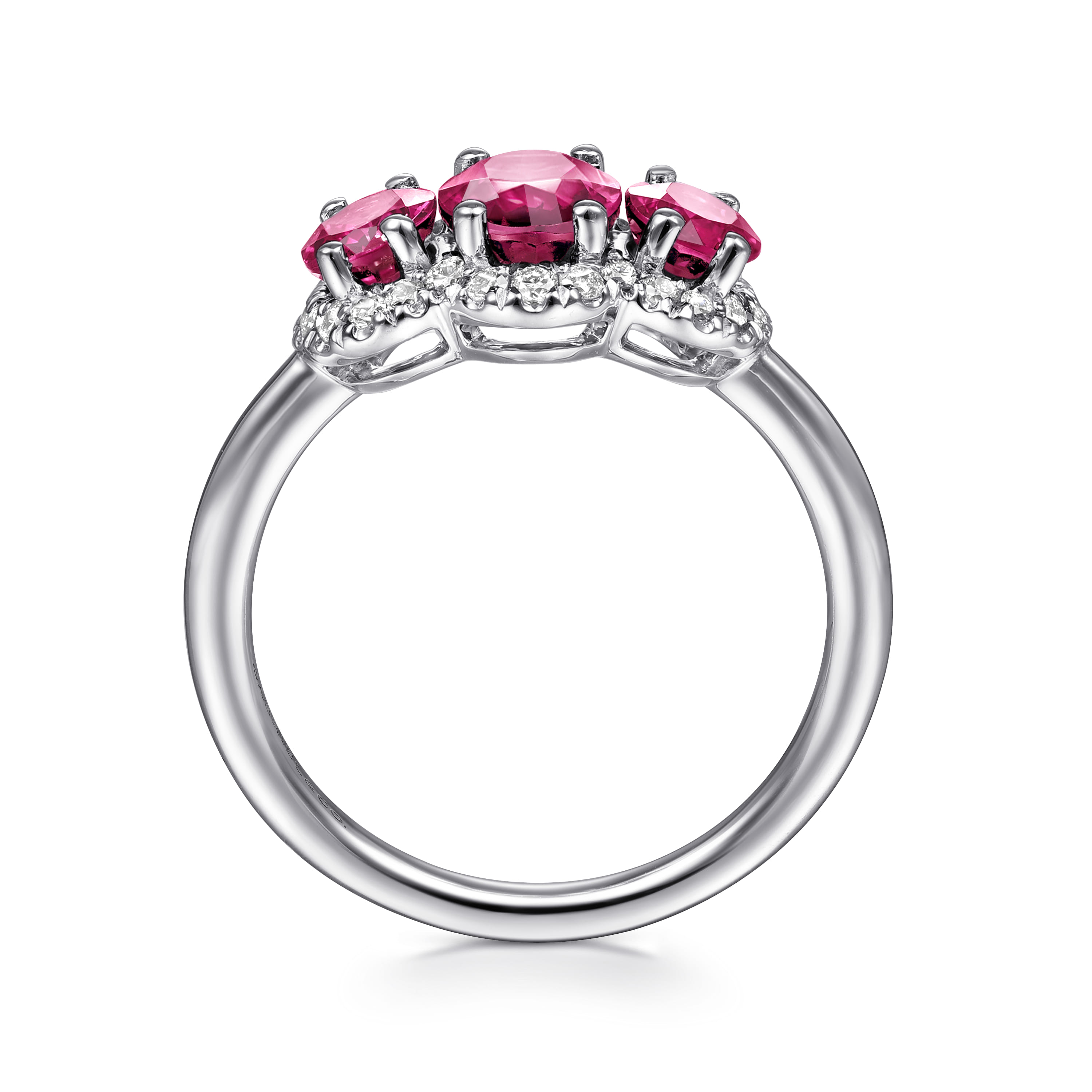 Diamond and Ruby Oval Halo Ring in 14K White Gold, photograph 2