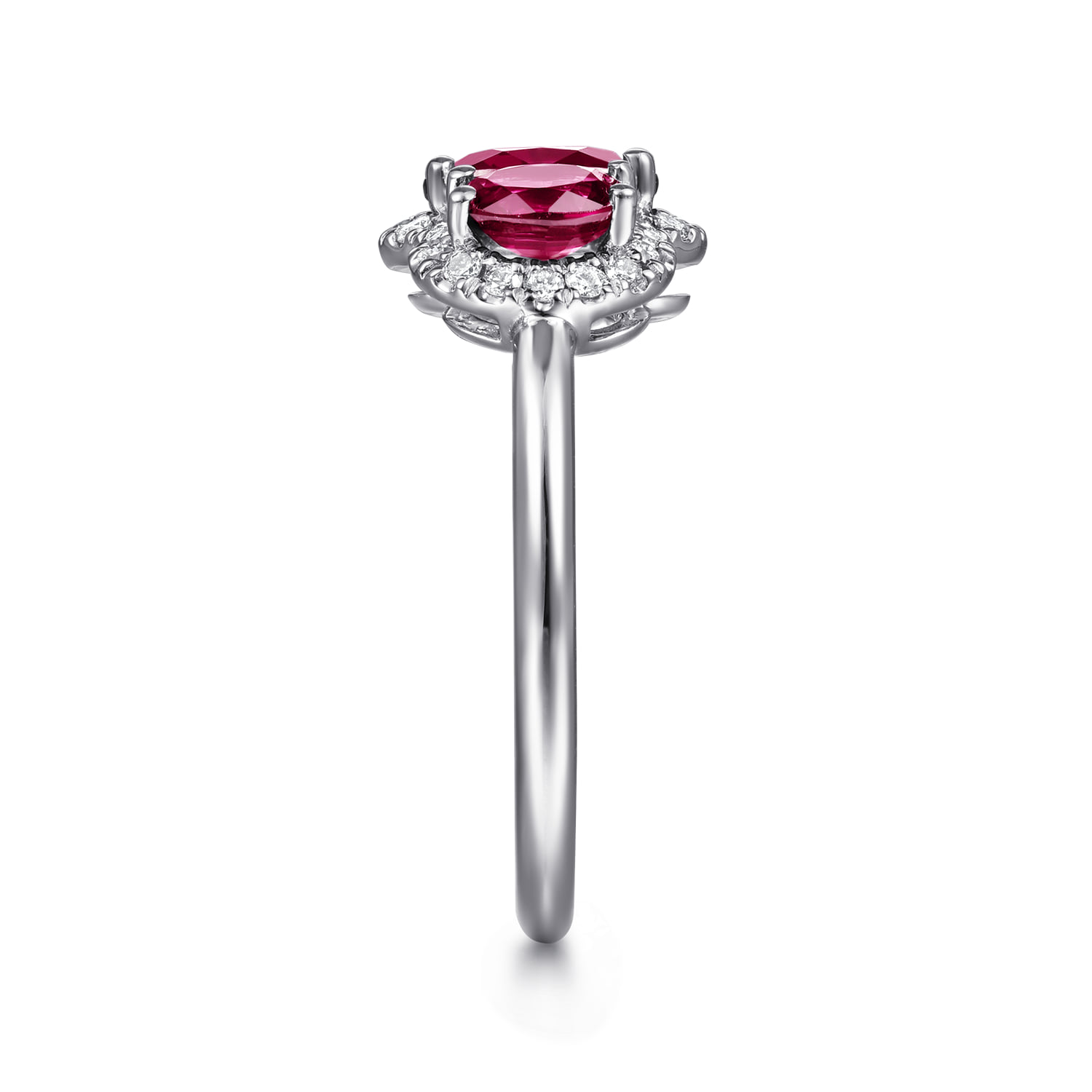 Diamond and Ruby Oval Halo Ring in 14K White Gold, photograph 4